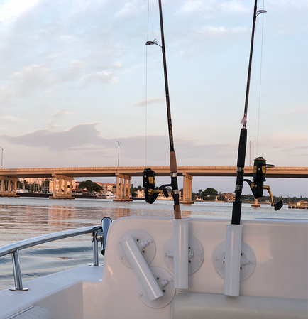 image--white | Aluminum Rod Holder white variant on boat with fishing rods